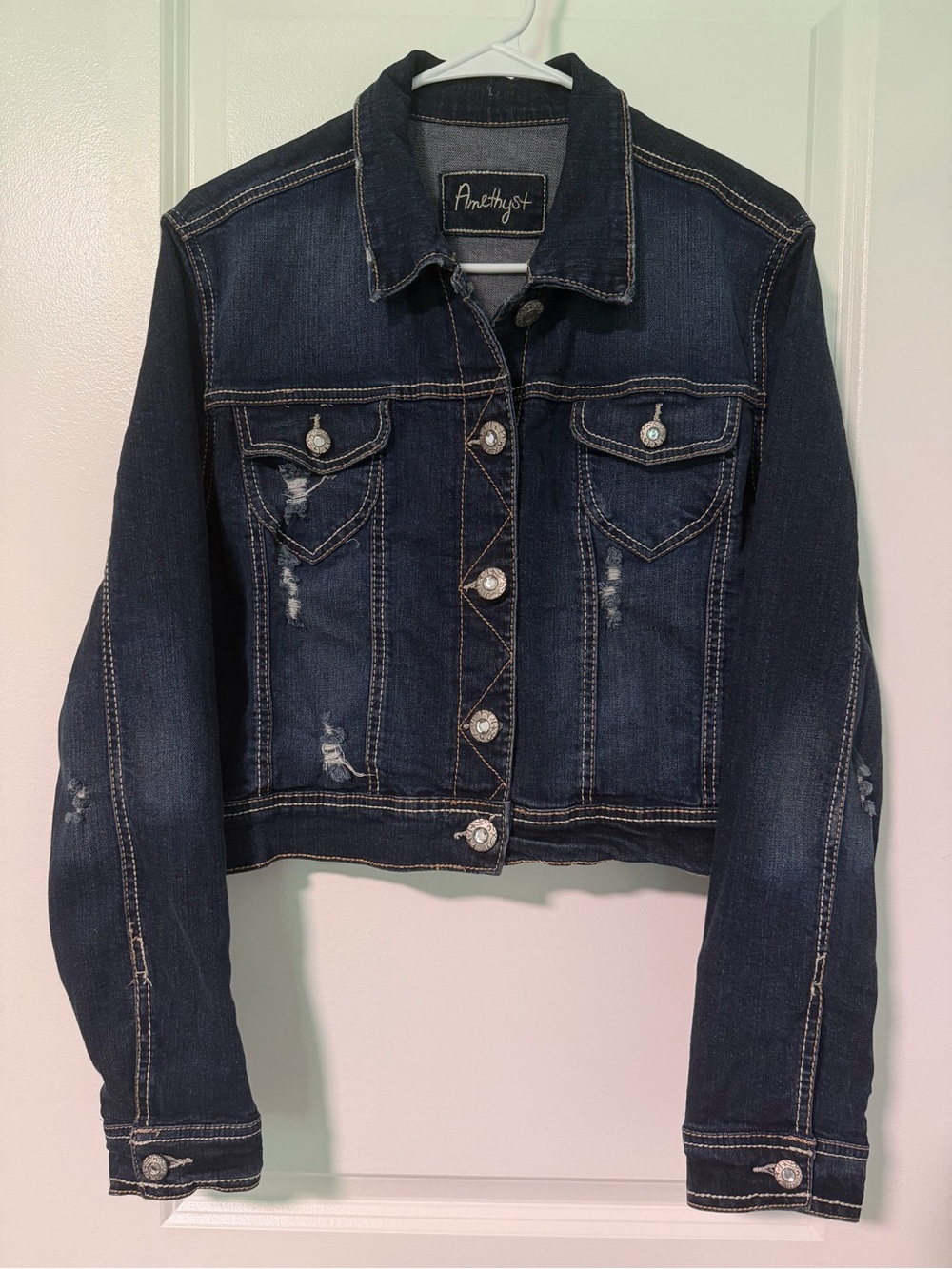 Amethyst Dark Blue Distressed Denim Jacket